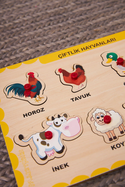 Çiftlik Hayvanları Puzzle Eğitici Ahşap Bul Tak Yapboz