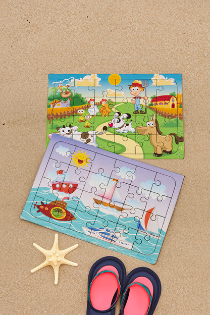 Okul Öncesi Başlangıç Yapboz Çiftliğim Ve Deniz Araçları Ahşap Puzzle Set