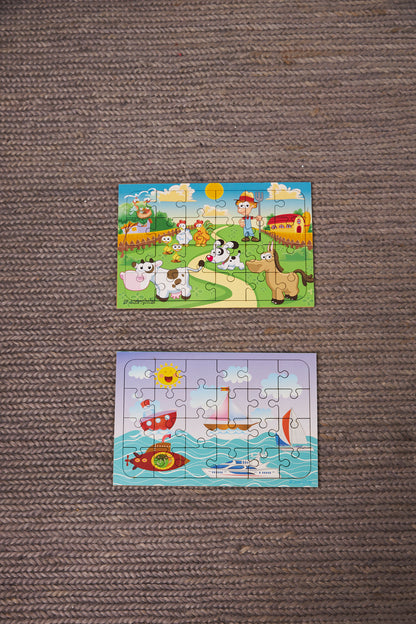 Okul Öncesi Başlangıç Yapboz Çiftliğim Ve Deniz Araçları Ahşap Puzzle Set