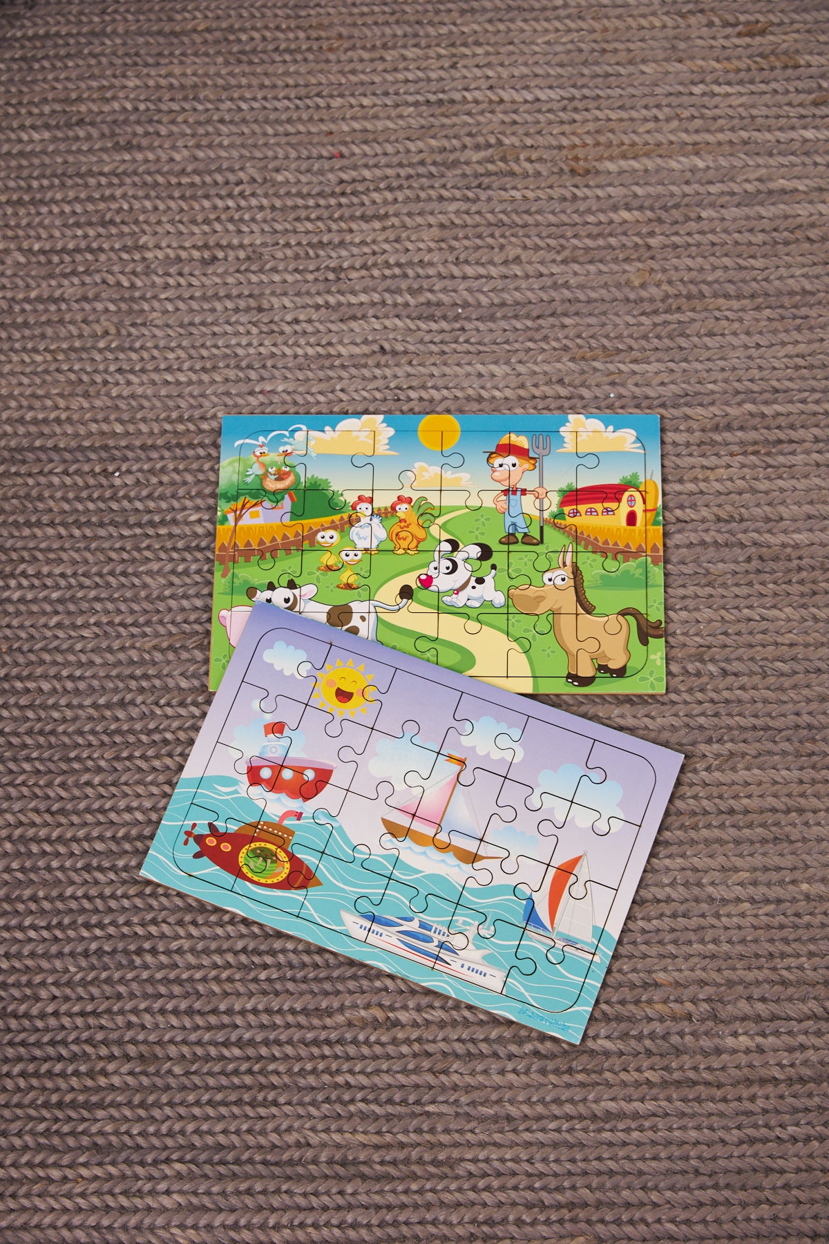 Okul Öncesi Başlangıç Yapboz Çiftlik Ve Deniz Araçları Ahşap Puzzle Set