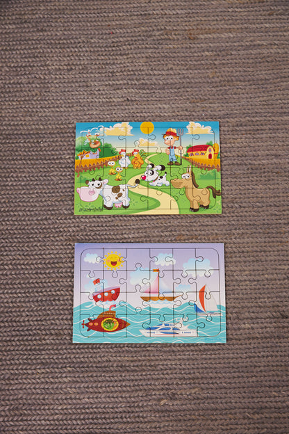 Okul Öncesi Başlangıç Yapboz Çiftlik Ve Deniz Araçları Ahşap Puzzle Set