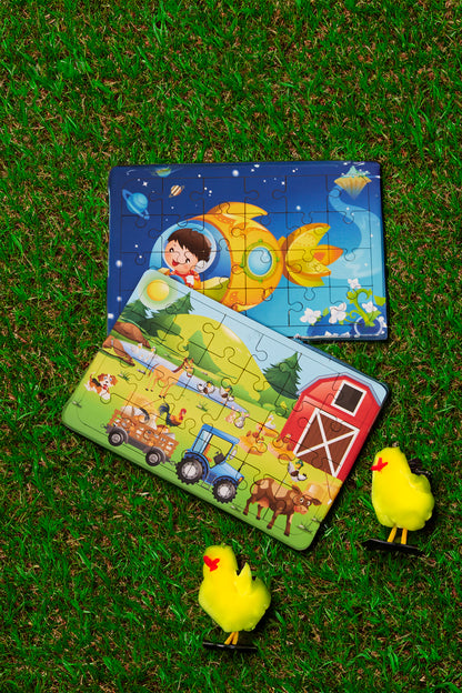 Okul Öncesi Başlangıç Yapboz Çiftlik Ve Uzaya Yolculuk Ahşap Puzzle Set