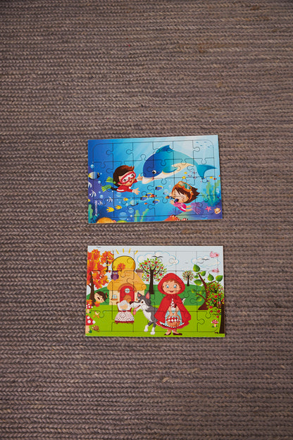 Okul Öncesi Başlangıç Yapboz Kırmızı Başlıklı Kız Ve Dalgıç Ahşap Puzzle Set