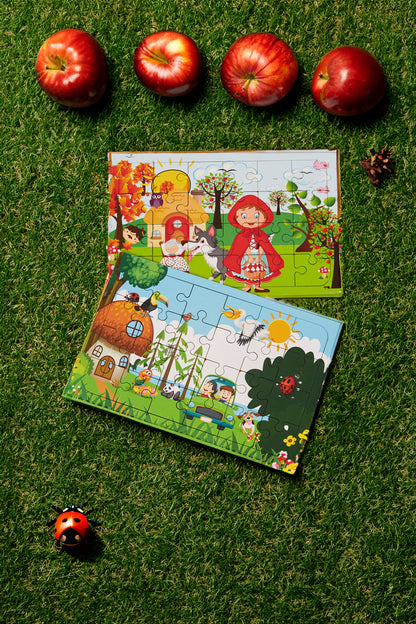 Okul Öncesi Başlangıç Yapboz  Kırmızı Başlıklı Kız Ve Hayvanlar Alemi Ahşap Puzzle Set