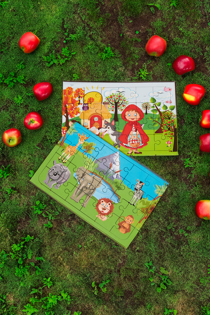 Okul Öncesi Başlangıç Yapboz Kırmızı Başlıklı Kız Ve Safari Puzzle Ahşap Puzzle Set