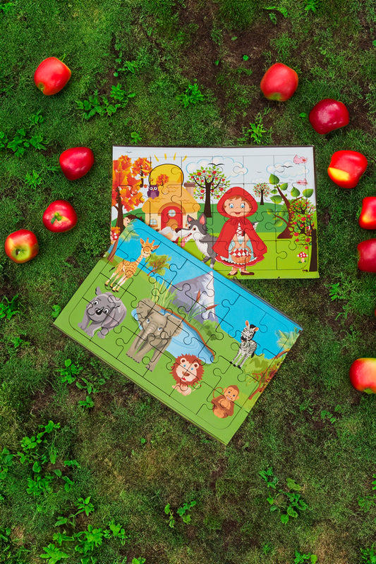 Okul Öncesi Başlangıç Yapboz Kırmızı Başlıklı Kız Ve Safari Puzzle Ahşap Puzzle Set