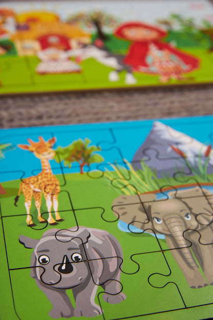 Okul Öncesi Başlangıç Yapboz Kırmızı Başlıklı Kız Ve Safari Puzzle Ahşap Puzzle Set