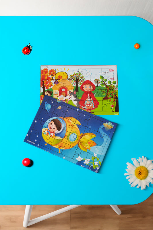 Okul Öncesi Başlangıç Yapboz  Kırmızı Başlıklı Kız Ve Uzaya Yolculuk Ahşap Puzzle Set