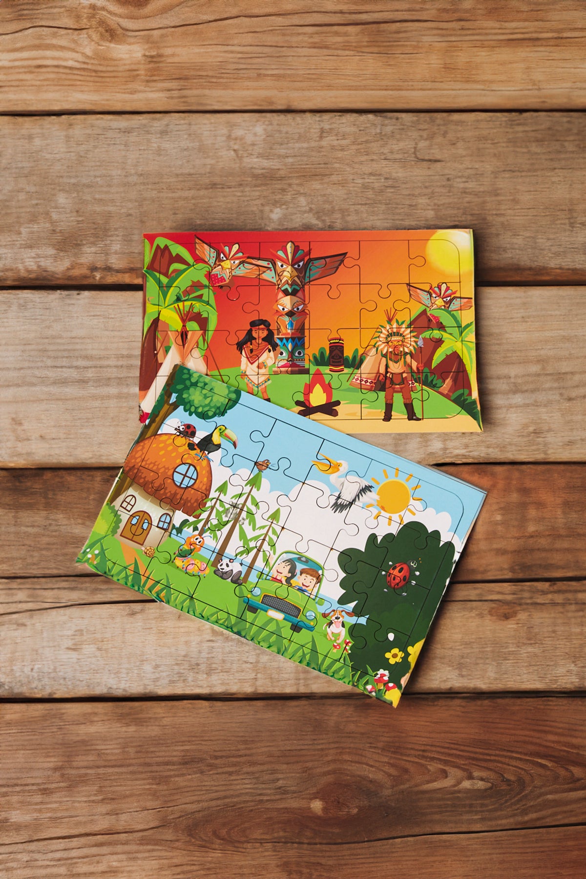 Okul Öncesi Başlangıç Yapboz Kızılderili Ve Hayvanlar Alemi Ahşap Puzzle Set