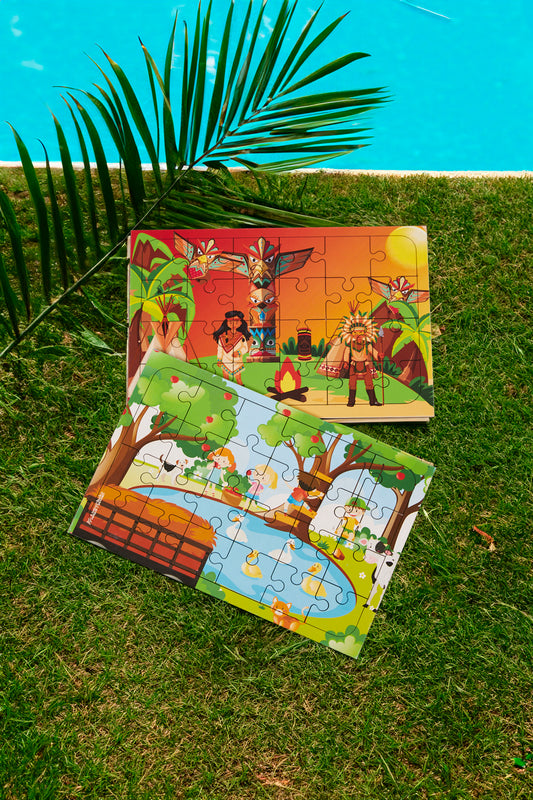 Okul Öncesi Başlangıç Yapboz  Kızılderili Ve Piknik Ahşap Puzzle Set