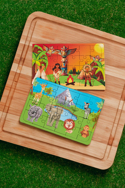 Okul Öncesi Başlangıç Yapboz  Kızılderili Ve Safari Ahşap Puzzle Set