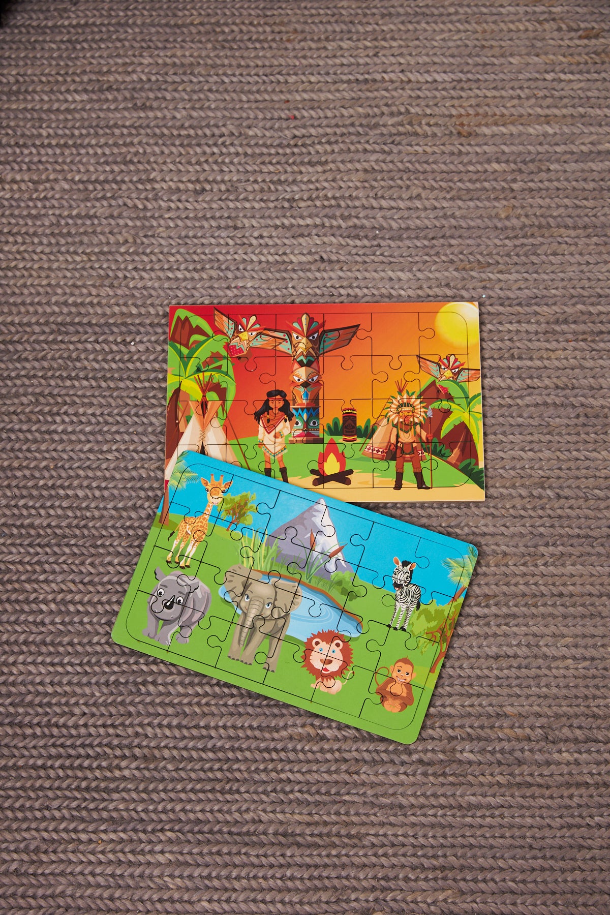 Okul Öncesi Başlangıç Yapboz  Kızılderili Ve Safari Ahşap Puzzle Set