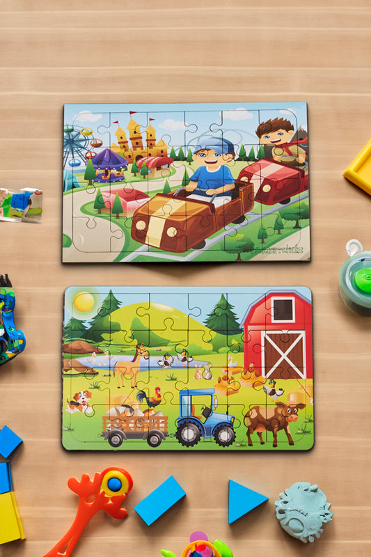 Okul Öncesi Başlangıç Yapboz Lunapark Maceram ve Çiftlik Ahşap Puzzle Set