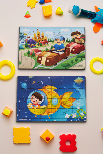 Okul Öncesi Başlangıç Yapboz Lunapark Maceram ve Gizemli Uzay Ahşap Puzzle Set