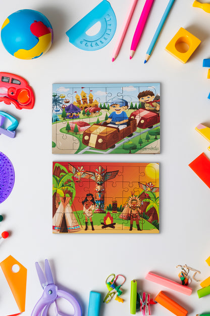 Okul Öncesi Başlangıç Yapboz Lunapark Maceram ve Kızılderili Ahşap Puzzle Set