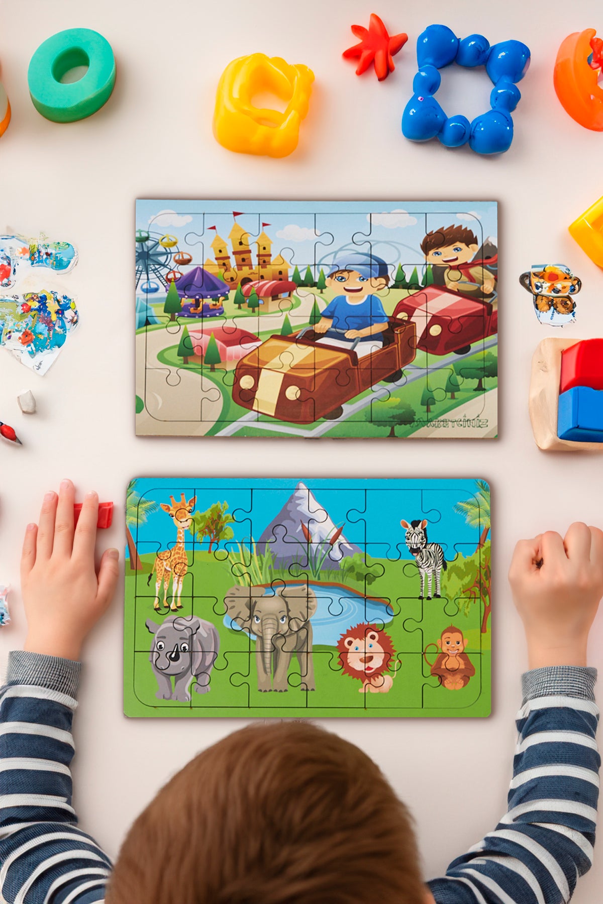 Okul Öncesi Başlangıç Yapboz Lunapark Maceram ve Safari Ahşap Puzzle Set