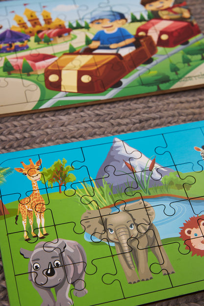 Okul Öncesi Başlangıç Yapboz Lunapark Maceram ve Safari Ahşap Puzzle Set