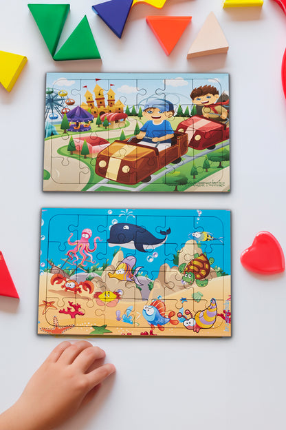 Okul Öncesi Başlangıç Yapboz Lunapark Maceram ve Sevimli Okyanus Ahşap Puzzle Set