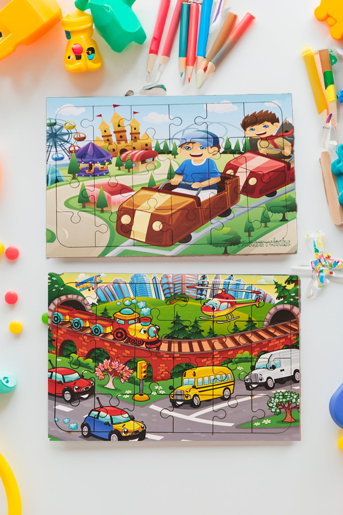 Okul Öncesi Başlangıç Yapboz Lunapark Maceram ve Taşıtlar Ahşap Puzzle Set