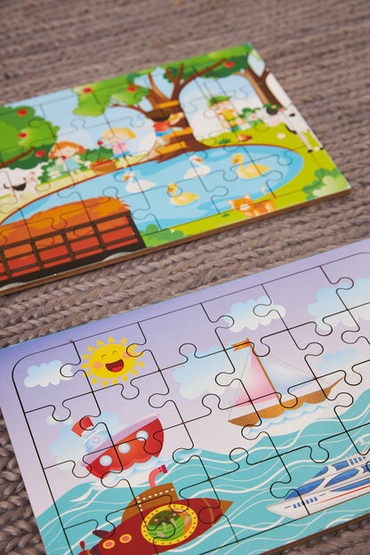 Okul Öncesi Başlangıç Yapboz Piknik Ve Deniz Araçları Ahşap Puzzle Set