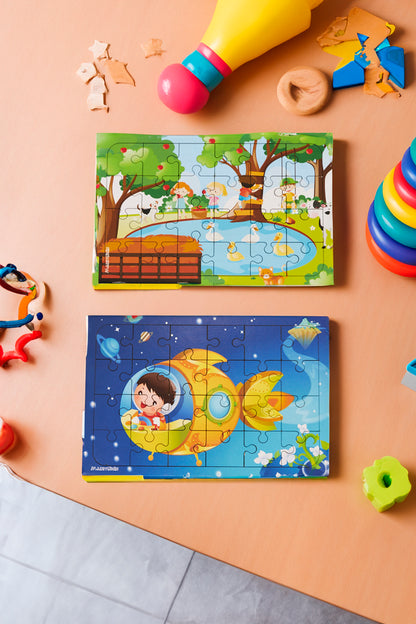 Okul Öncesi Başlangıç Yapboz Piknik ve Uzaya Yolculuk Ahşap Puzzle Set