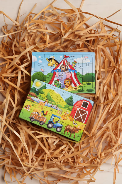 Okul Öncesi Başlangıç Yapboz Sirk Ve Çiftlik Ahşap Puzzle Set