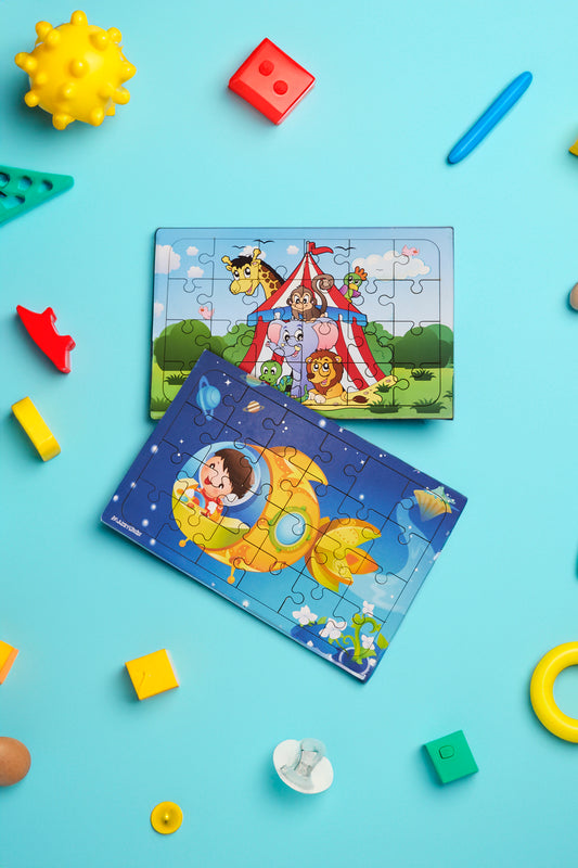 Okul Öncesi Başlangıç Yapboz Sirk Ve Uzaya Yolculuk Ahşap Puzzle Set