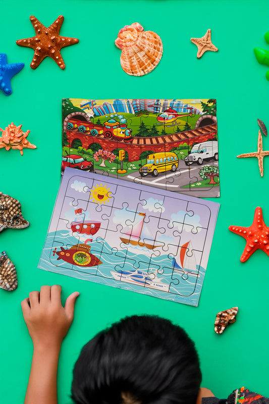 Okul Öncesi Başlangıç Yapboz Taşıtlar Ve Deniz Araçları Ahşap Puzzle Set