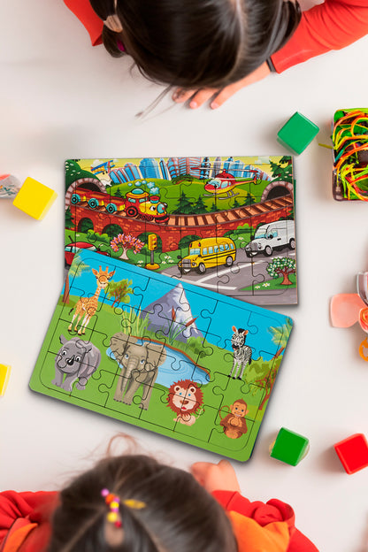 Okul Öncesi Başlangıç Yapboz Taşıtlar Ve Safari Ahşap Puzzle Set