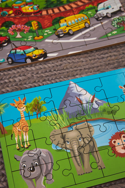 Okul Öncesi Başlangıç Yapboz Taşıtlar Ve Safari Ahşap Puzzle Set