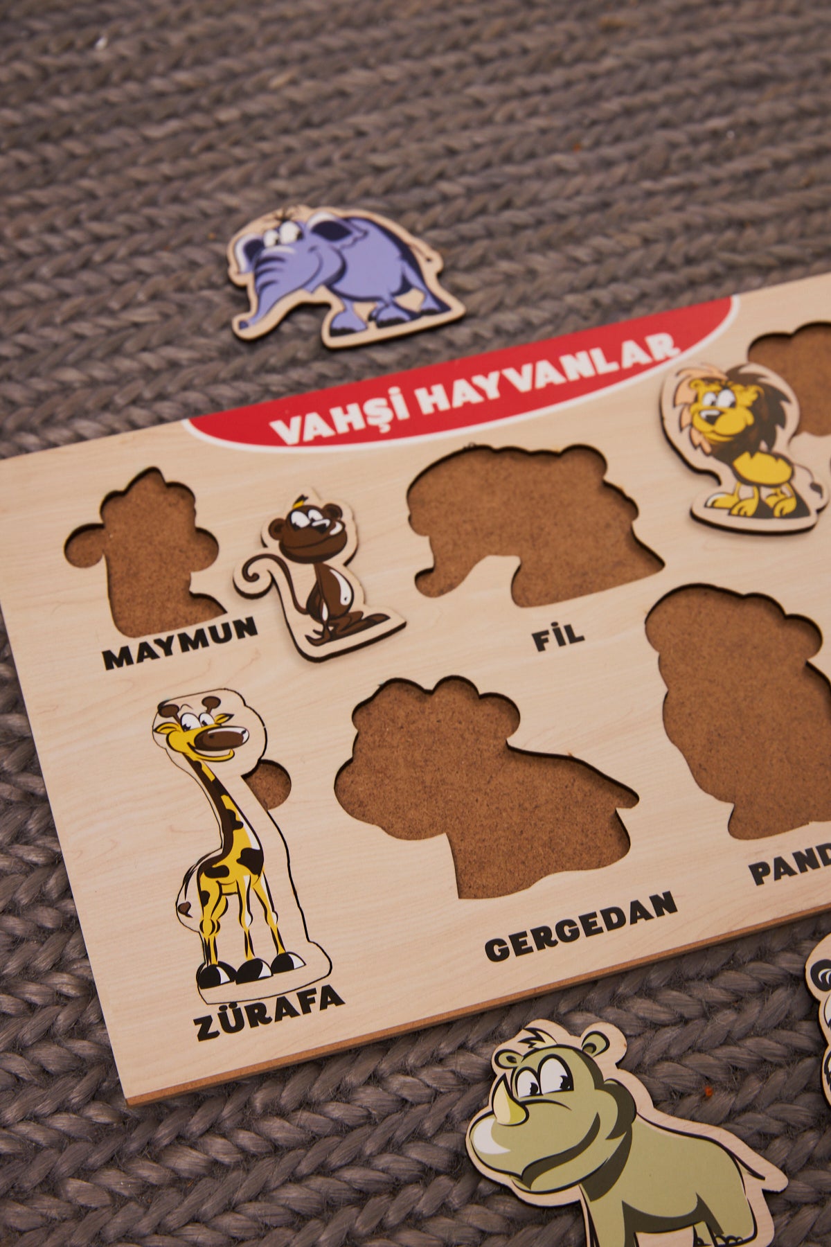 Vahşi Hayvanları Öğreniyorum Puzzle Ahşap Bul Tak Yapboz